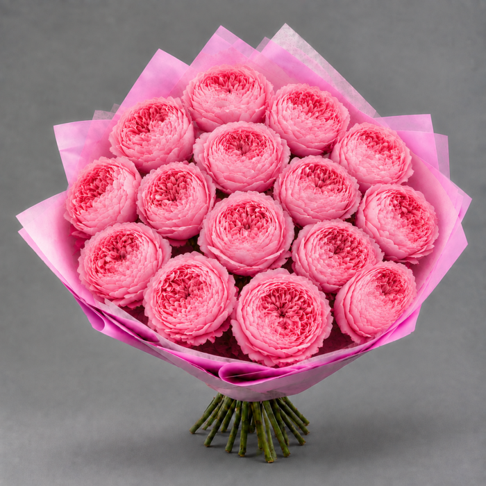 Букет 15 розовых пион